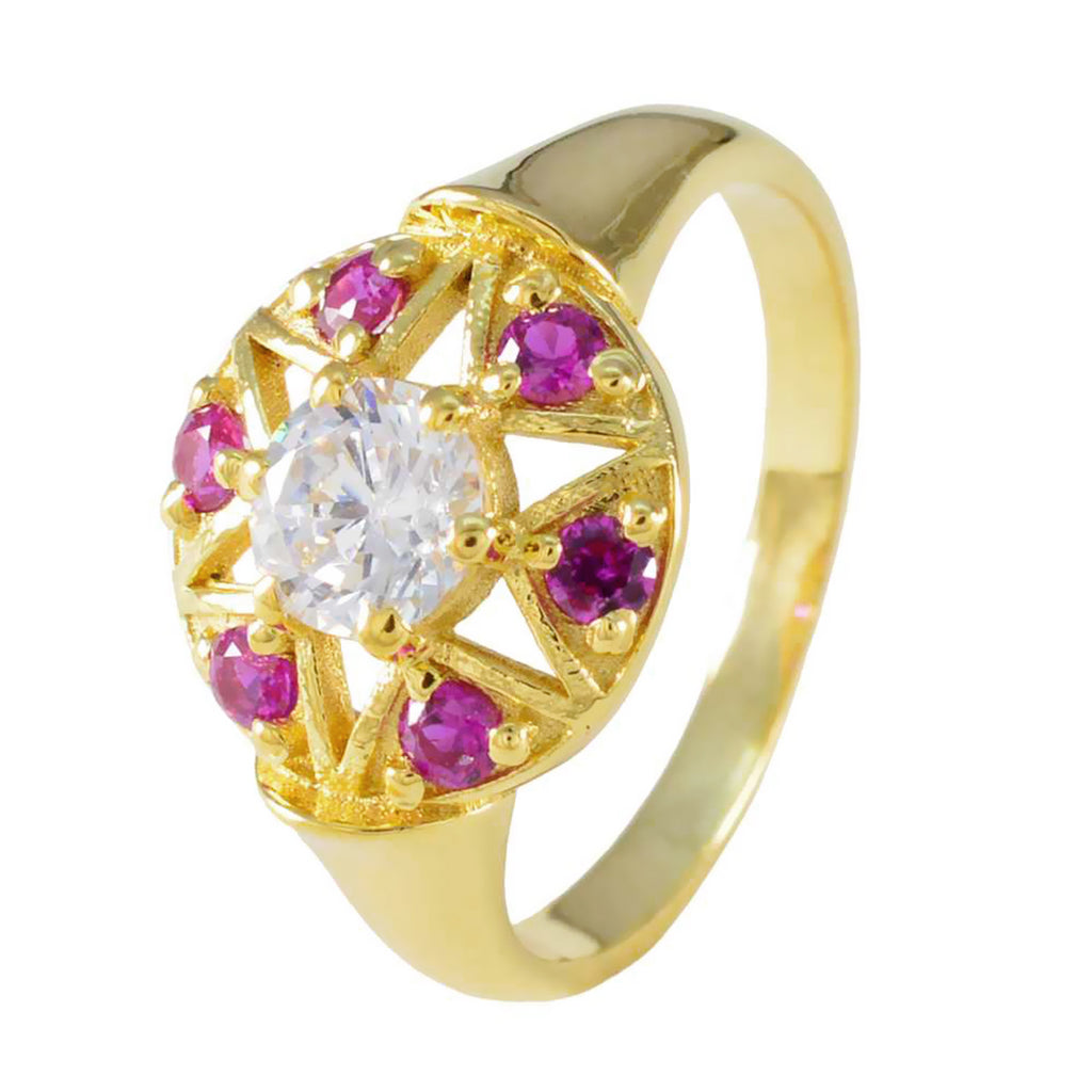 Ruby CZ Navratna Korean 925 Sterling Silver Red Gemstone Whisper thin Engagement Ring Jewelry