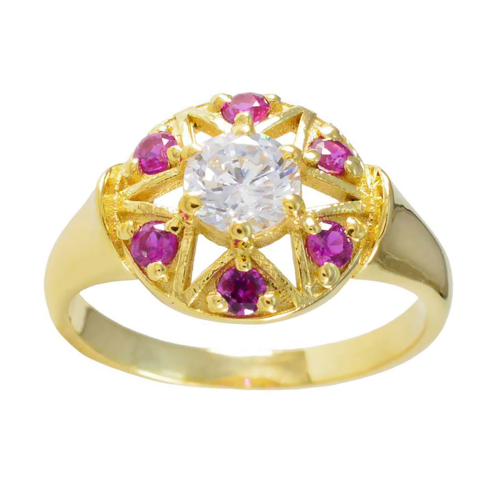 Ruby CZ Navratna Korean 925 Sterling Silver Red Gemstone Whisper thin Engagement Ring Jewelry