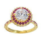 Ruby CZ Halo Indian 925 Silver Red Gemstone Whisper thin propsel Ring Jewelry