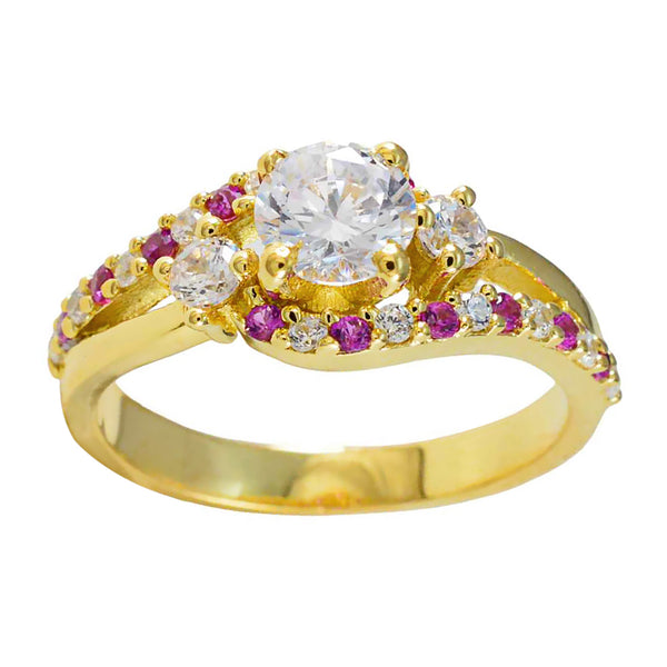 Riyo Beste zilveren ring met geelgouden robijn CZ-steen Ronde vorm Prong Setting Designer-ring