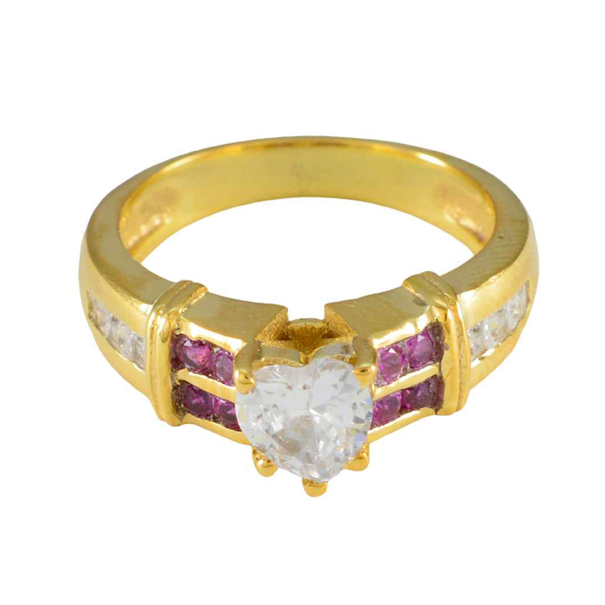 Riyo Charmante zilveren ring met geelgouden robijn CZ-steen Hartvorm Prong Setting Antieke sieraden Black Friday-ring