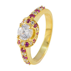 Riyo choix bague en argent avec placage en or jaune rubis cz pierre forme ronde griffe réglage bijoux de mariée bague de noël