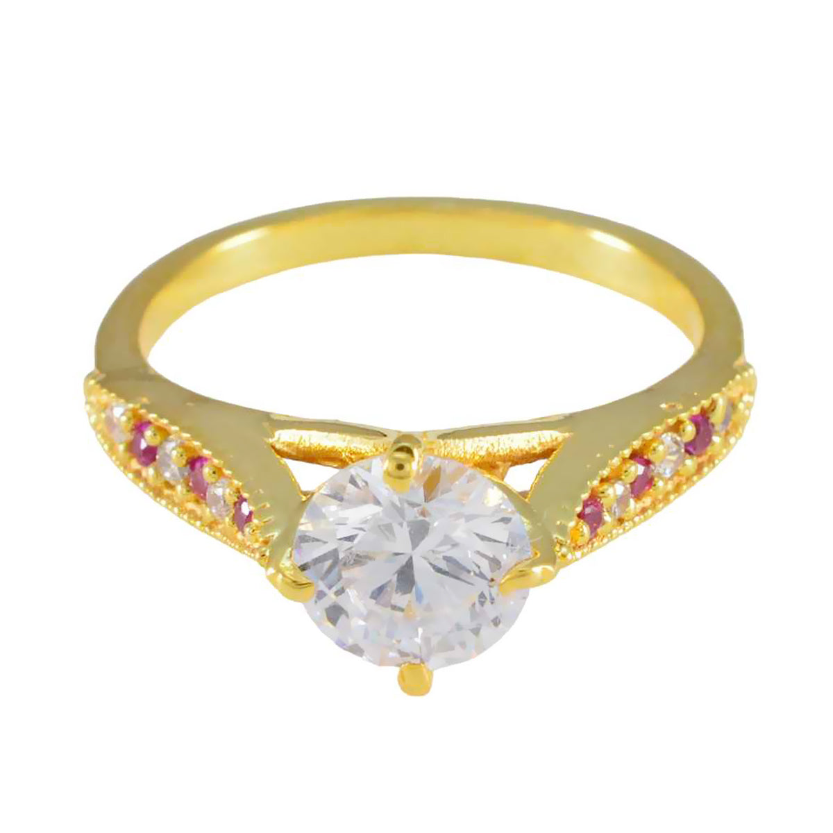 Ruby CZ Halo American 92.5 Silver Red Gemstones Delicate Graceful Ring Jewellery Image principale du produit