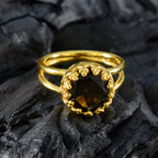 Smoky Quartz Solitaire Indian 925 Silver Brown Gemstones Minimal Feminine Ring Jewelry