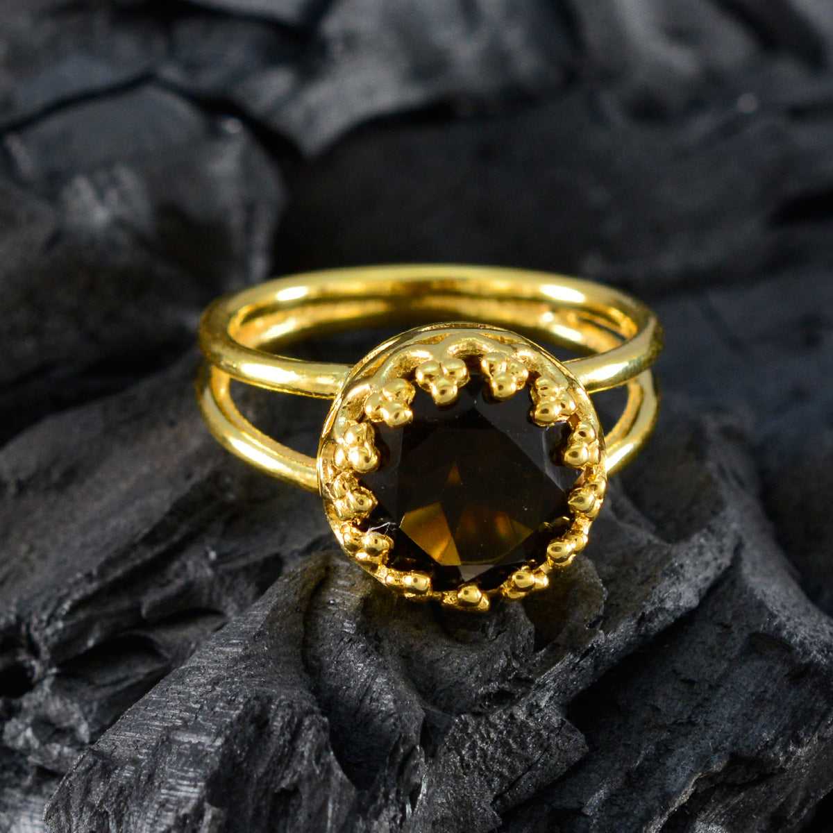 Smoky Quartz Solitaire Indian 925 Silver Brown Gemstones Minimal Feminine Ring Jewelry