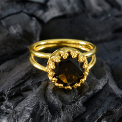 Smoky Quartz Solitaire Indian 925 Silver Brown Gemstones Minimal Feminine Ring Jewelry