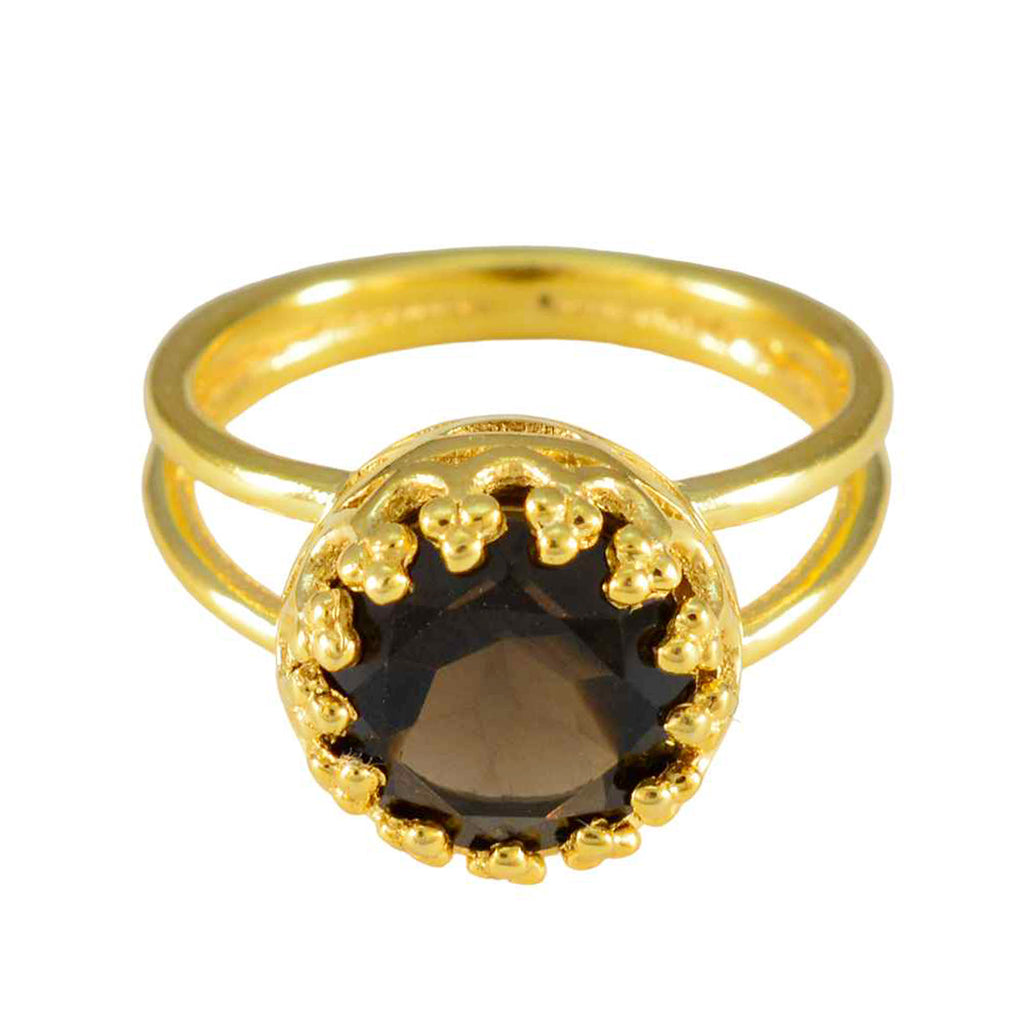Smoky Quartz Solitaire Indian 925 Silver Brown Gemstones Minimal Feminine Ring Jewelry