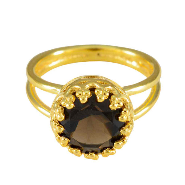 Smoky Quartz Solitaire Indian 925 Silver Brown Gemstones Minimal Feminine Ring Jewelry