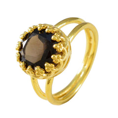 Smoky Quartz Solitaire Indian 925 Silver Brown Gemstones Minimal Feminine Ring Jewelry