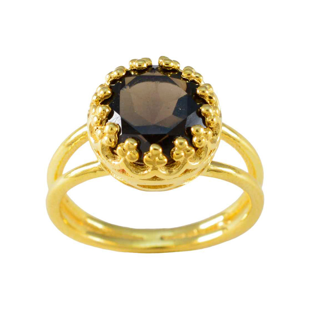 Smoky Quartz Solitaire Indian 925 Silver Brown Gemstones Minimal Feminine Ring Jewelry