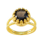 Smoky Quartz Solitaire Indian 925 Silver Brown Gemstones Minimal Feminine Ring Jewelry