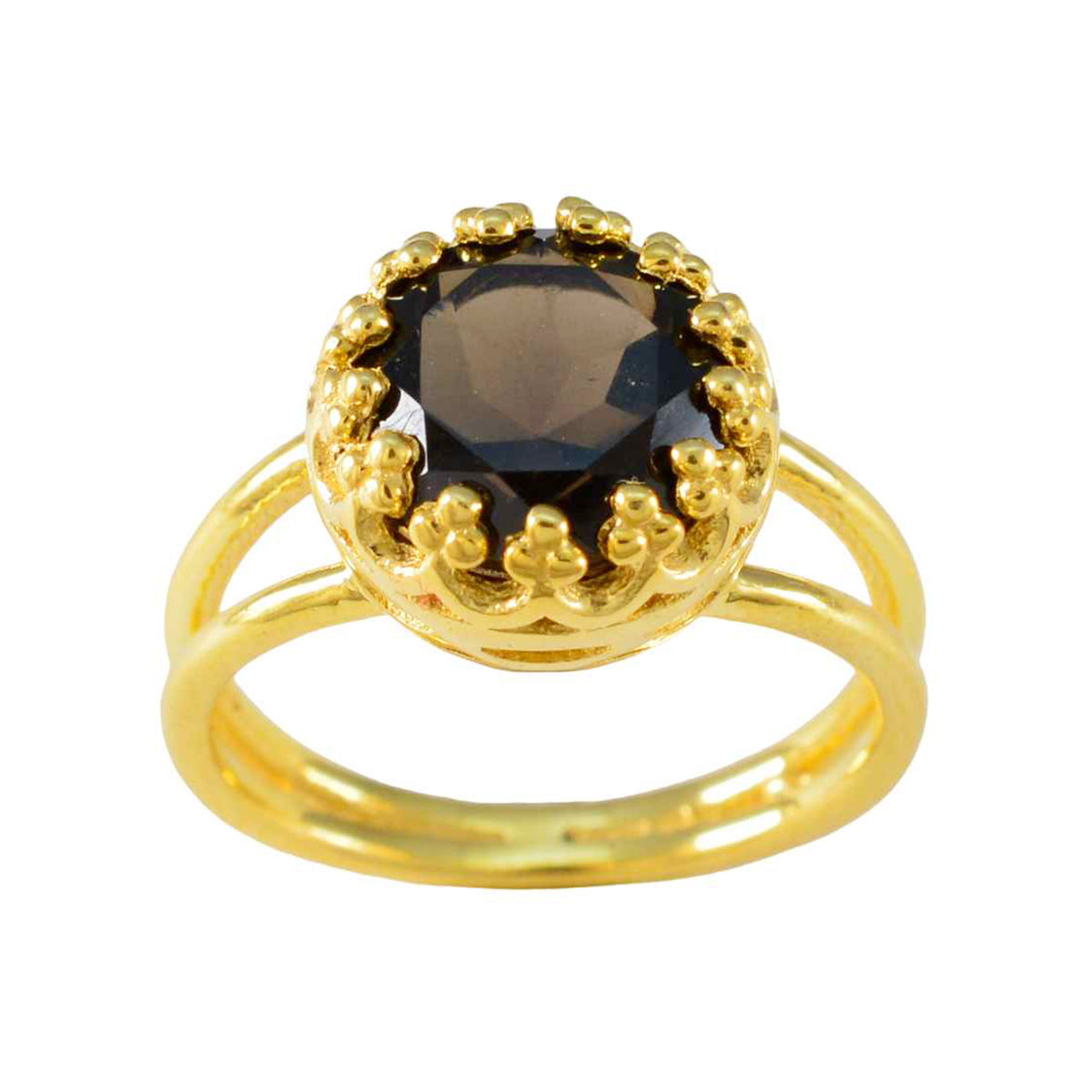 Smoky Quartz Solitaire Indian 925 Silver Brown Gemstones Minimal Feminine Ring Jewelry