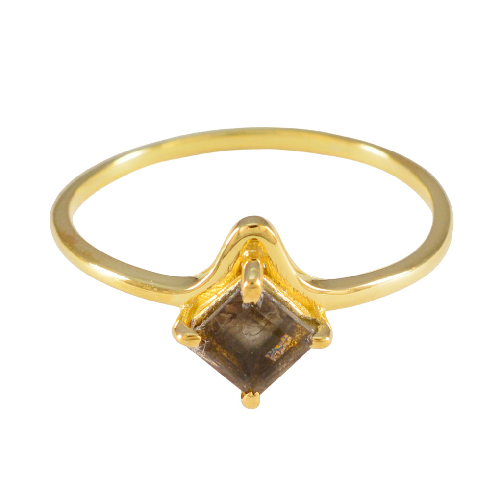 Smoky Quartz Solitaire American Sterling Silver Brown Gemstones Delicate Romantic Ring Jewelry