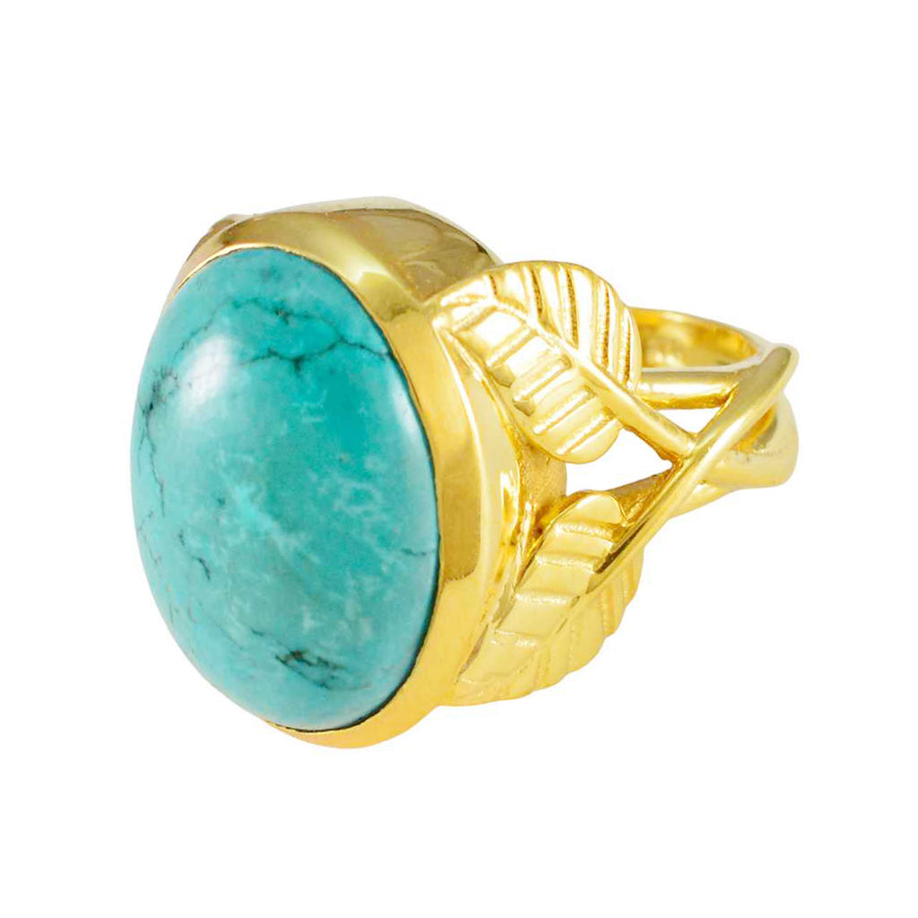 Turquoise Solitaire French 925 Sterling Silver Blue Gems Statement Leafy Ring Jewelry