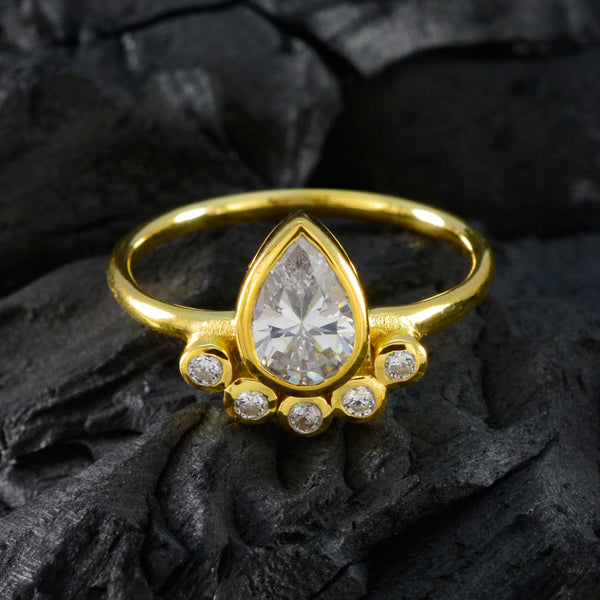 White CZ Hexa Korean Silver White Gems Delicate Luxurious Ring Jewelry