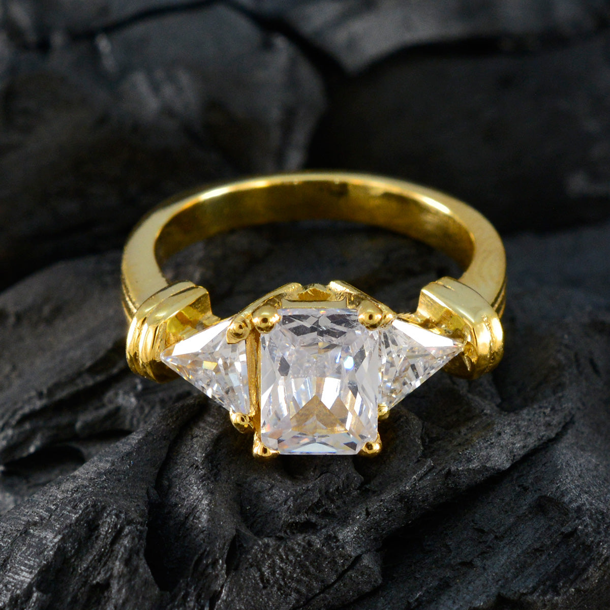 White CZ Trilogy Latin American 925 Silver White Gemstones Slim Contemporary Ring Jewellery