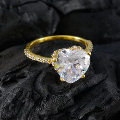 Поставка riyo серебряное кольцо с покрытием из желтого золота, белый камень cz, установка зубца в форме сердца, ювелирные изделия на заказ, кольцо на Хэллоуин