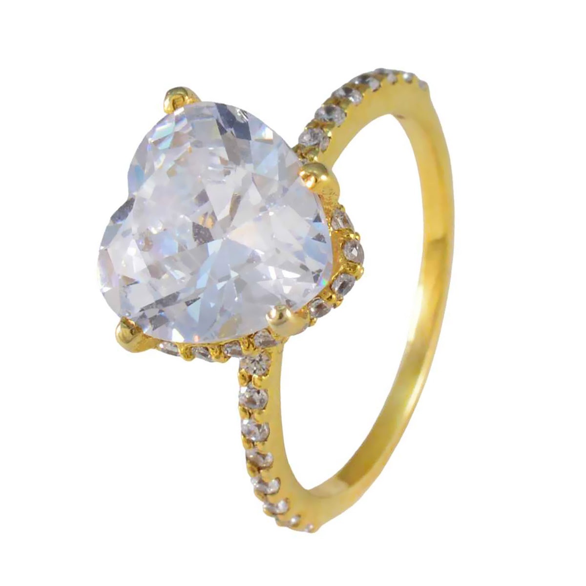 Riyo Supply Silver Ring With Yellow Gold Plating White CZ Stone Heart Shape Prong Setting Custom Jewelry Halloween Ring