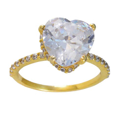 Riyo Supply-anillo de plata con chapado en oro amarillo, piedra cz blanca, ajuste de punta en forma de corazón, joyería personalizada, anillo de halloween