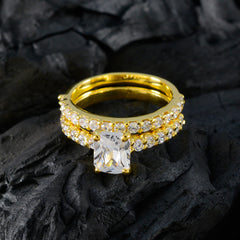 riyo vintage silverring med gul guldplätering vit cz sten oktagon form stift inställning mode smycken nyårsring