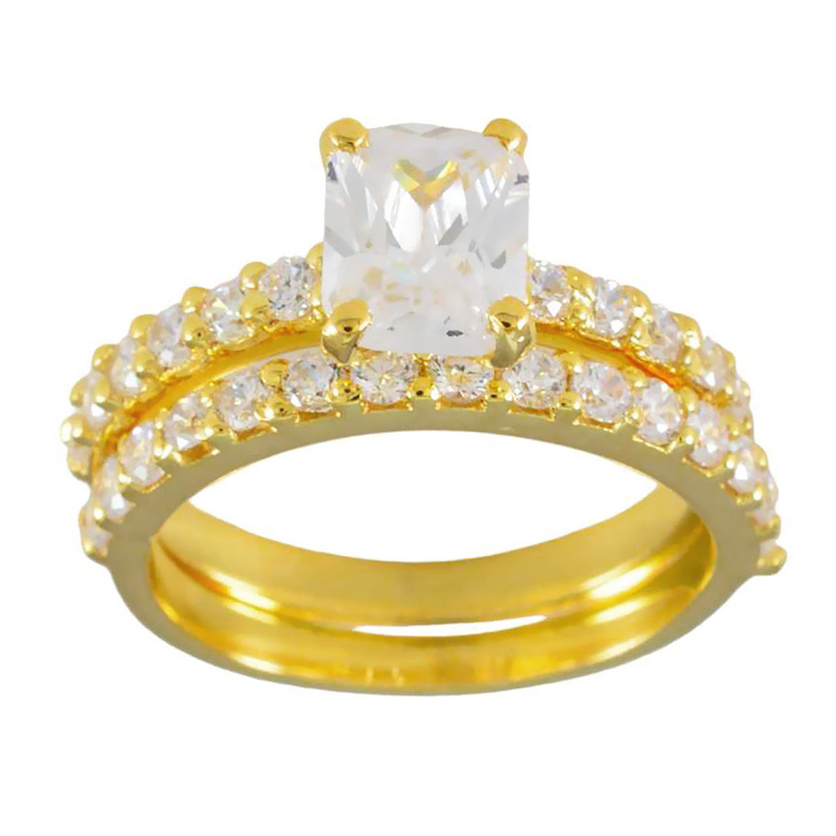 Riyo Vintage Zilveren Ring Met Geel Goud Plating Witte CZ Steen Achthoekige Vorm Prong Setting Mode-sieraden Nieuwjaar Ring