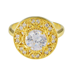 Riyo, venta al por mayor, anillo de plata con chapado en oro amarillo, piedra cz blanca, ajuste de punta redonda, joyería de diseño, anillo de Acción de Gracias
