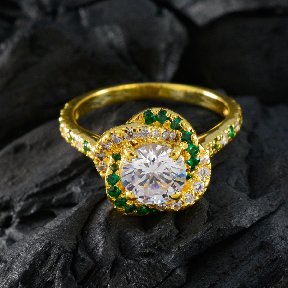 Очаровательное серебряное кольцо riyo с покрытием из желтого золота, белый камень cz, круглая форма, зубец, ювелирное кольцо, кольцо на День Святого Валентина