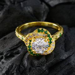 riyo förtjusande silverring med gul guldplätering vit cz sten rund form uttag inställning smycken alla hjärtans dag ring