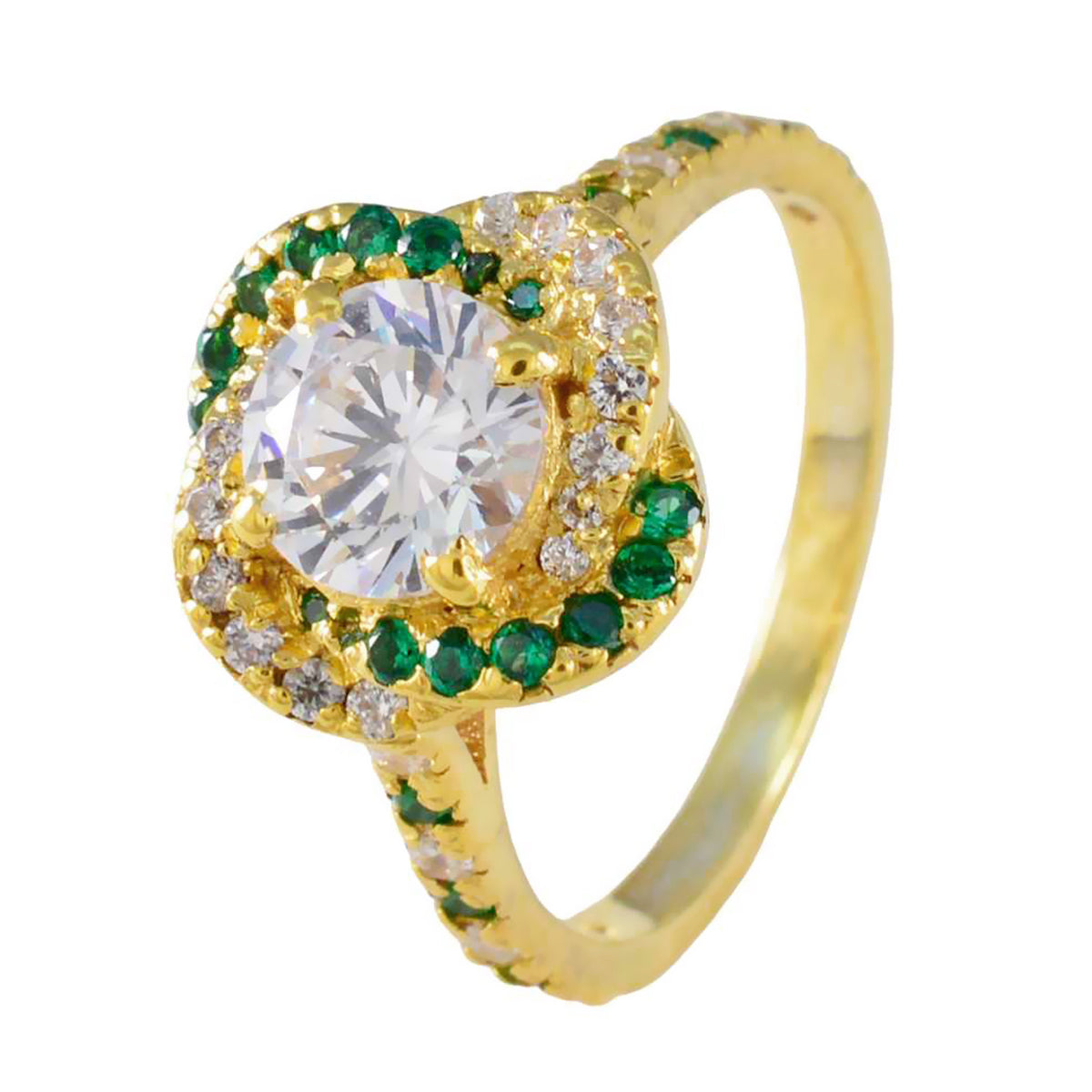 Riyo Schattige zilveren ring met geelgouden witte CZ-steen ronde vorm Prong Setting Sieraden Valentijnsdagring