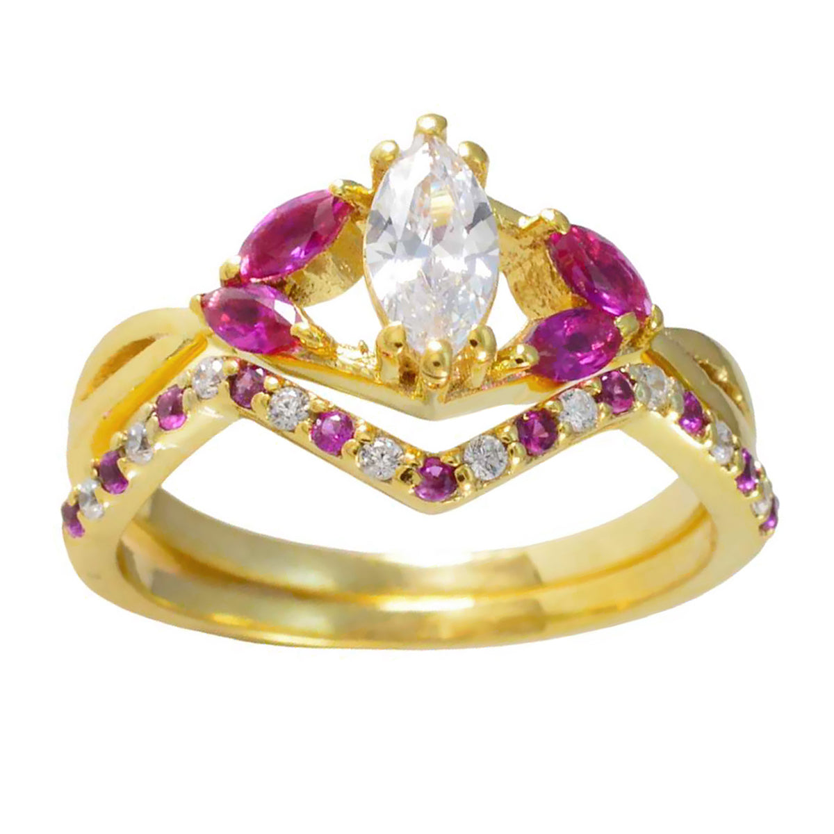 Антикварное серебряное кольцо riyo с покрытием из желтого золота, белый камень cz, форма зубца, старинное ювелирное изделие, обручальное кольцо