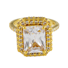 riyo attraktiv silverring med gul guldplätering vit cz-sten oktagonform stiftinställning brudsmycken jubileumsring