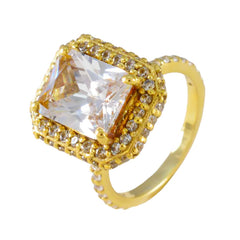 Atractivo anillo de plata riyo con chapado en oro amarillo, piedra de circonia cúbica blanca, ajuste de punta en forma de octágono, joyería nupcial, anillo de aniversario