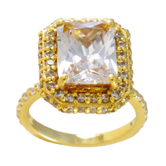 Riyo attraente anello in argento con placcatura in oro giallo, pietra bianca con zirconi cubici, forma ottagonale, montatura a punta, anello per anniversario di gioielli da sposa