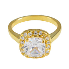 Riyo Beautiful Silver Ring With Yellow Gold Plating White CZ Stone Cushion Shape Prong Setting Handamde Jewelry Birthday Ring