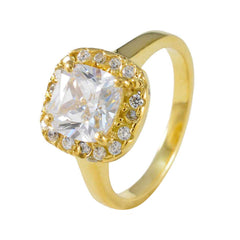 Riyo Beautiful Silver Ring With Yellow Gold Plating White CZ Stone Cushion Shape Prong Setting Handamde Jewelry Birthday Ring