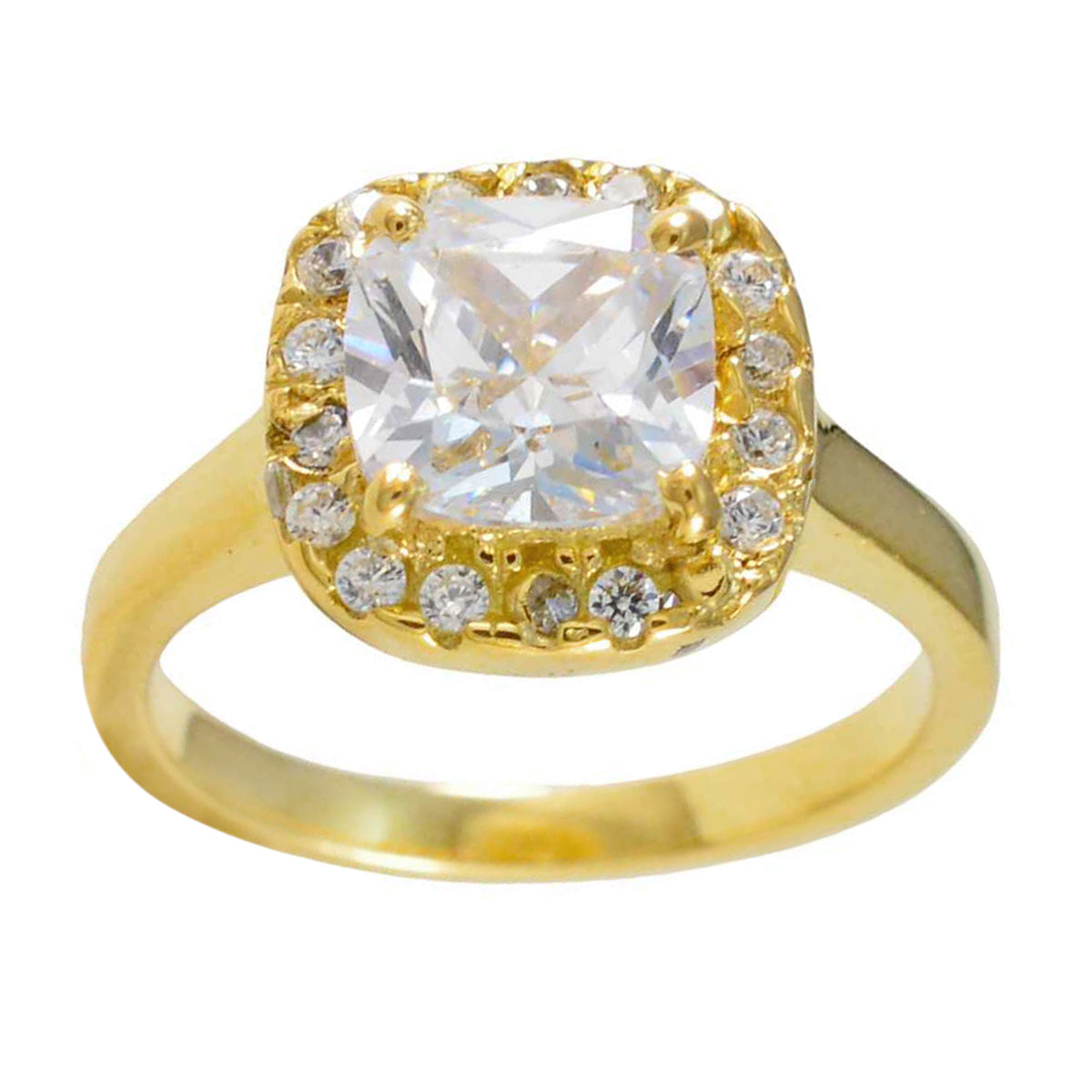 riyo bellissimo anello in argento con placcatura in oro giallo anello di compleanno con gioielli fatti a mano in pietra bianca cz a forma di cuscino con montatura a punta