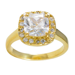 Hermoso anillo de plata riyo con chapado en oro amarillo, piedra cz blanca, ajuste de punta, joyería hecha a mano, anillo de cumpleaños