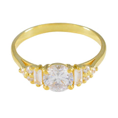 Серебряное кольцо riyo best с покрытием из желтого золота, белый камень cz, круглая форма, установка зубца, ювелирные изделия на заказ, кольцо «Черная пятница»