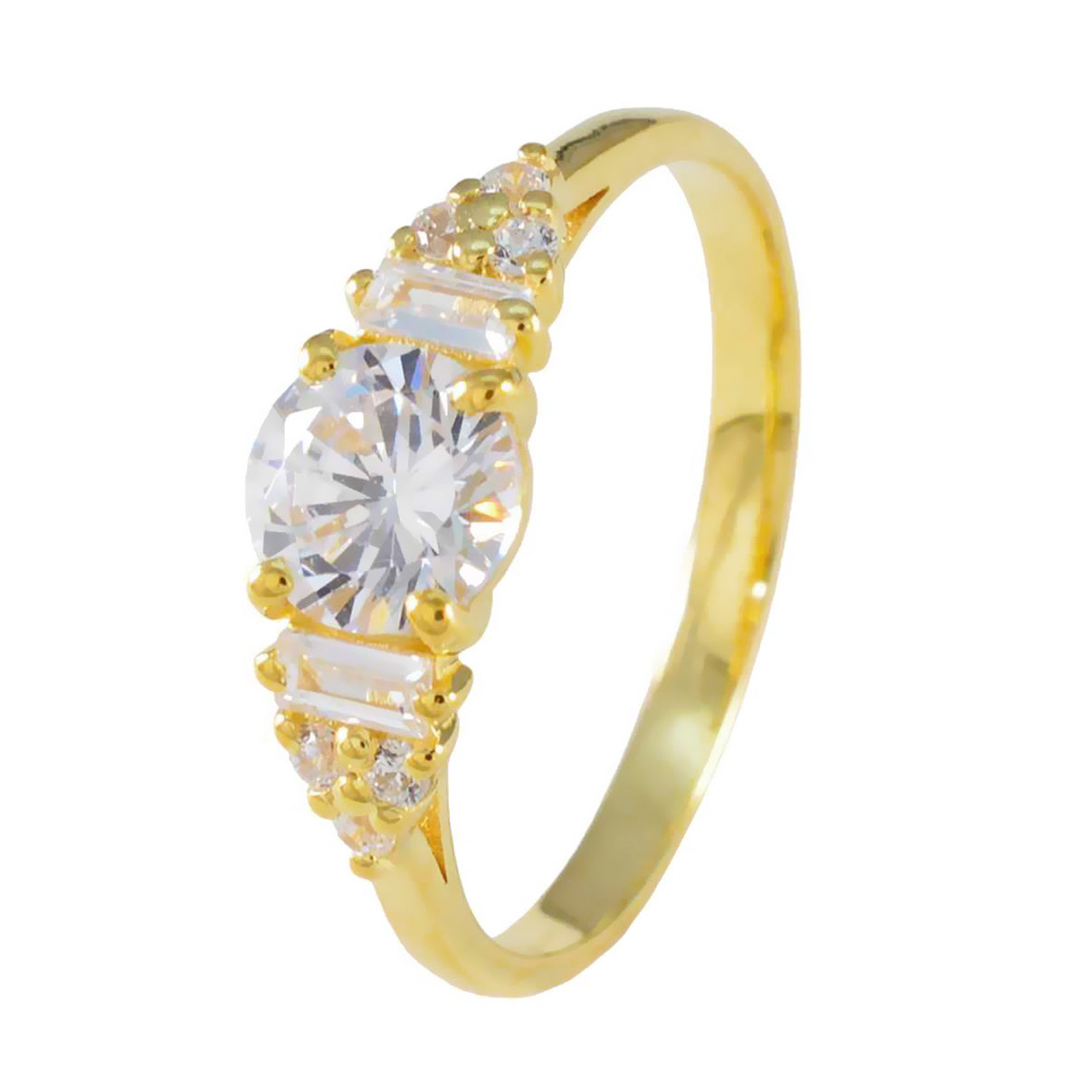 El mejor anillo de plata riyo con chapado en oro amarillo, piedra cz blanca, ajuste de punta redonda, joyería personalizada, anillo de Viernes Negro