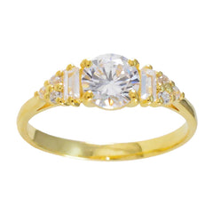 Riyo Best Silver Ring With Yellow Gold Plating White CZ Stone Round Shape Prong Setting Custom Jewelry Black Friday Ring