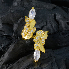 Riyo Bulk Silver Ring With Yellow Gold Plating White CZ Stone Marquise Shape Prong Setting Stylish Jewelry Christmas Ring