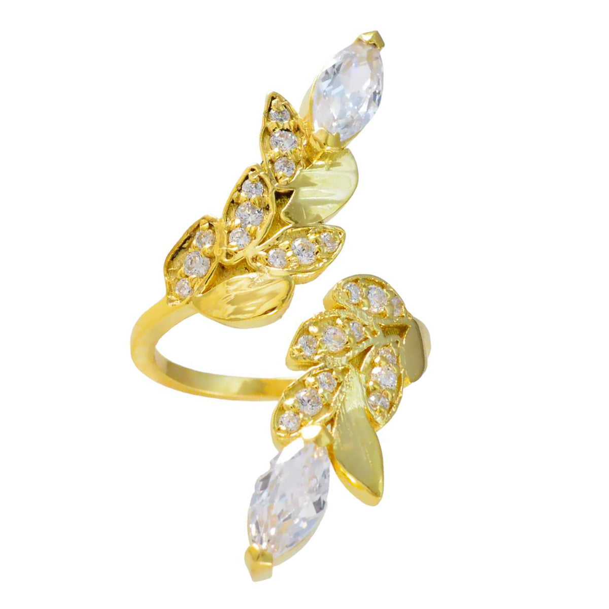 Riyo Bulk Silver Ring With Yellow Gold Plating White CZ Stone Marquise Shape Prong Setting Stylish Jewelry Christmas Ring