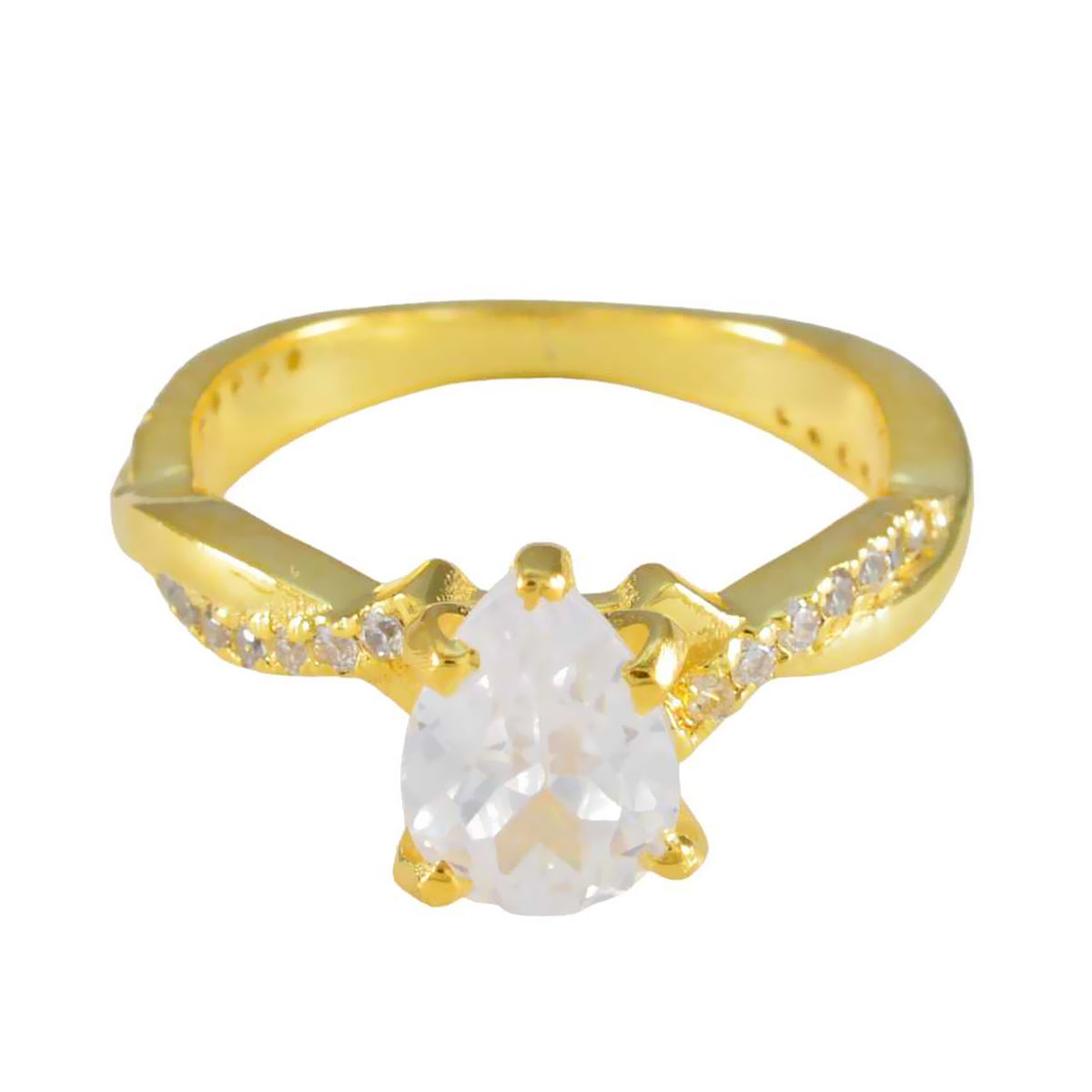 Очаровательное серебряное кольцо riyo с покрытием из желтого золота, белый камень цирк, грушевидная закрепка, модные украшения, коктейльное кольцо