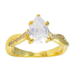 riyo charmig silverring med gult guldplätering vit cz sten päronformade uttag mode smycken cocktailring