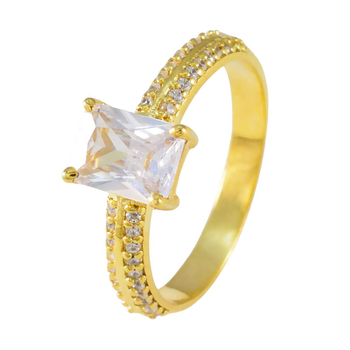 Riyo Choice Silver Ring With Yellow Gold Plating White CZ Stone Octagon Shape Prong Setting Designer Jewelry Easter Ring