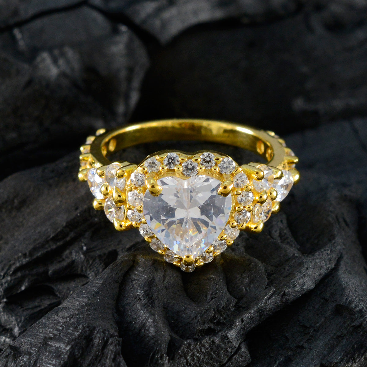 Классическое серебряное кольцо riyo с покрытием из желтого золота, белый камень cz в форме сердца, закрепка зубца, ювелирное изделие, обручальное кольцо