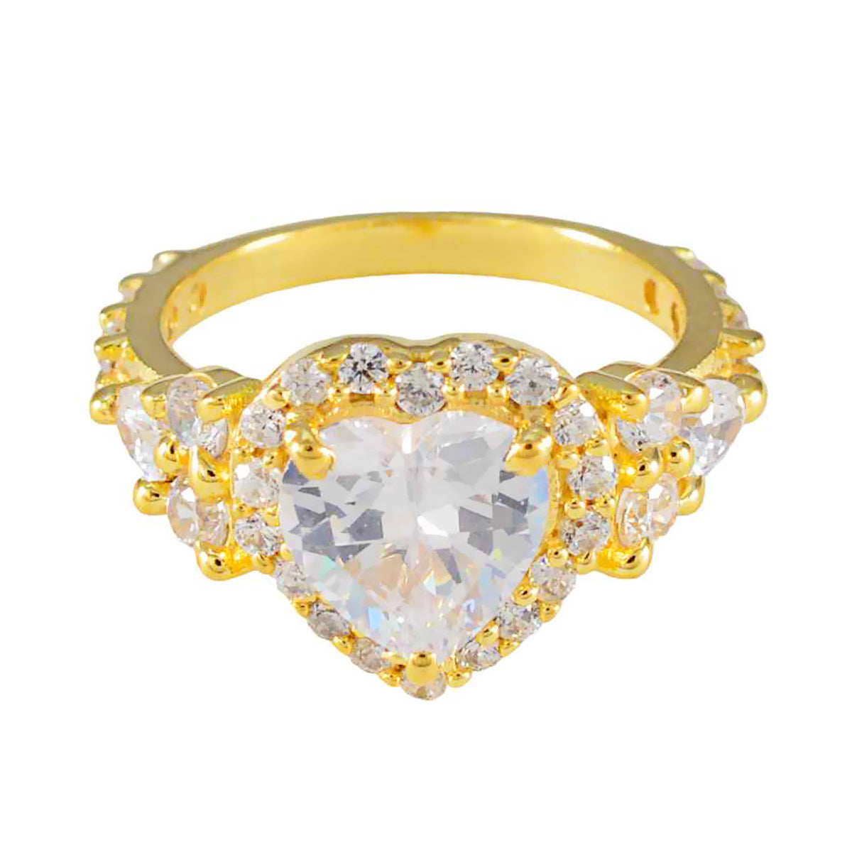 Anillo de plata clásico riyo con chapado en oro amarillo, anillo de compromiso de joyería con forma de corazón de piedra cz blanca
