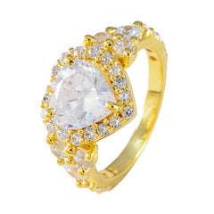 Riyo Classical Silver Ring With Yellow Gold Plating White CZ Stone Heart Shape Prong Setting  Jewelry Engagement Ring
