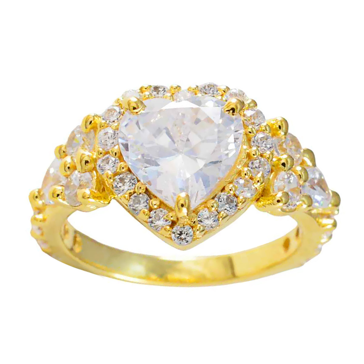 Riyo Classical Silver Ring With Yellow Gold Plating White CZ Stone Heart Shape Prong Setting  Jewelry Engagement Ring