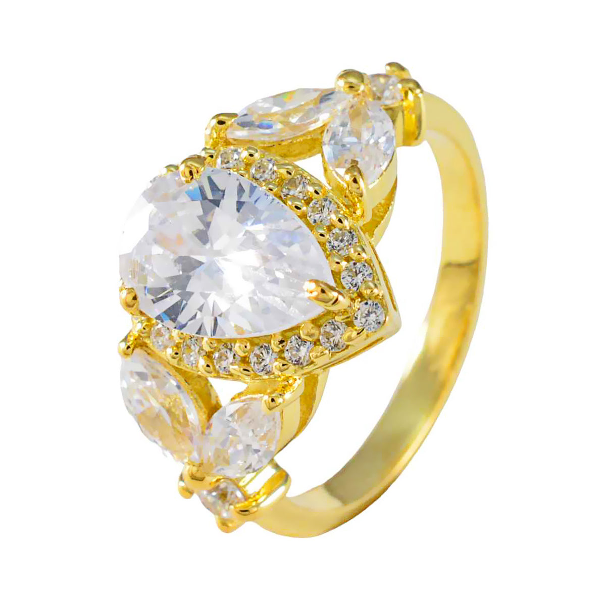 riyo komplett silverring med gult guldplätering vit cz sten päronformad stiftsättning antika smycken fars dag ring